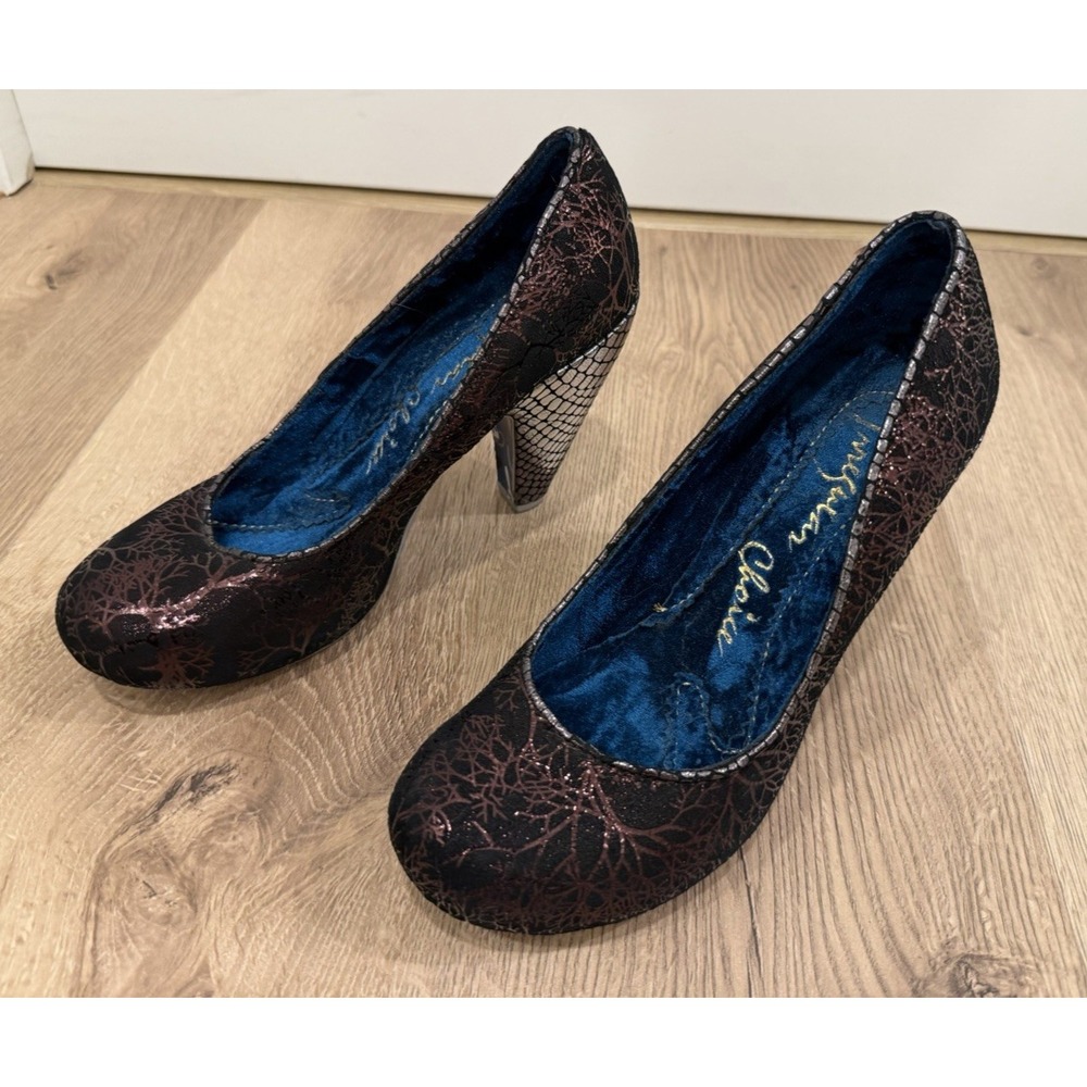 Irregular Choice Bronze Metallic Pumps Heels Round Toe Snakeskin Heel 7.5 Goth